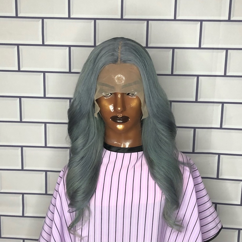 T Part 20inch Lace Front Wig Human Hair ( Glistening Grey)